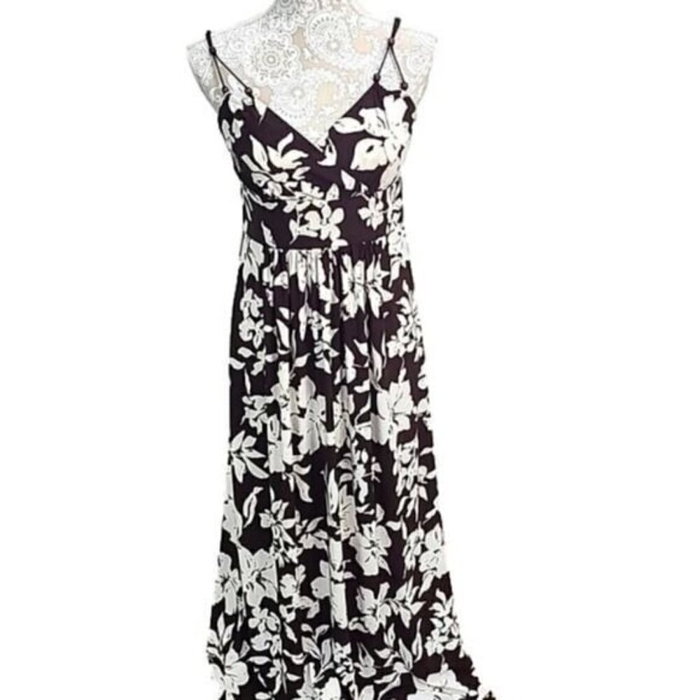 American Living by Ralph Lauren Brown Ivory Maxi Sun dress Spaghetti straps 8